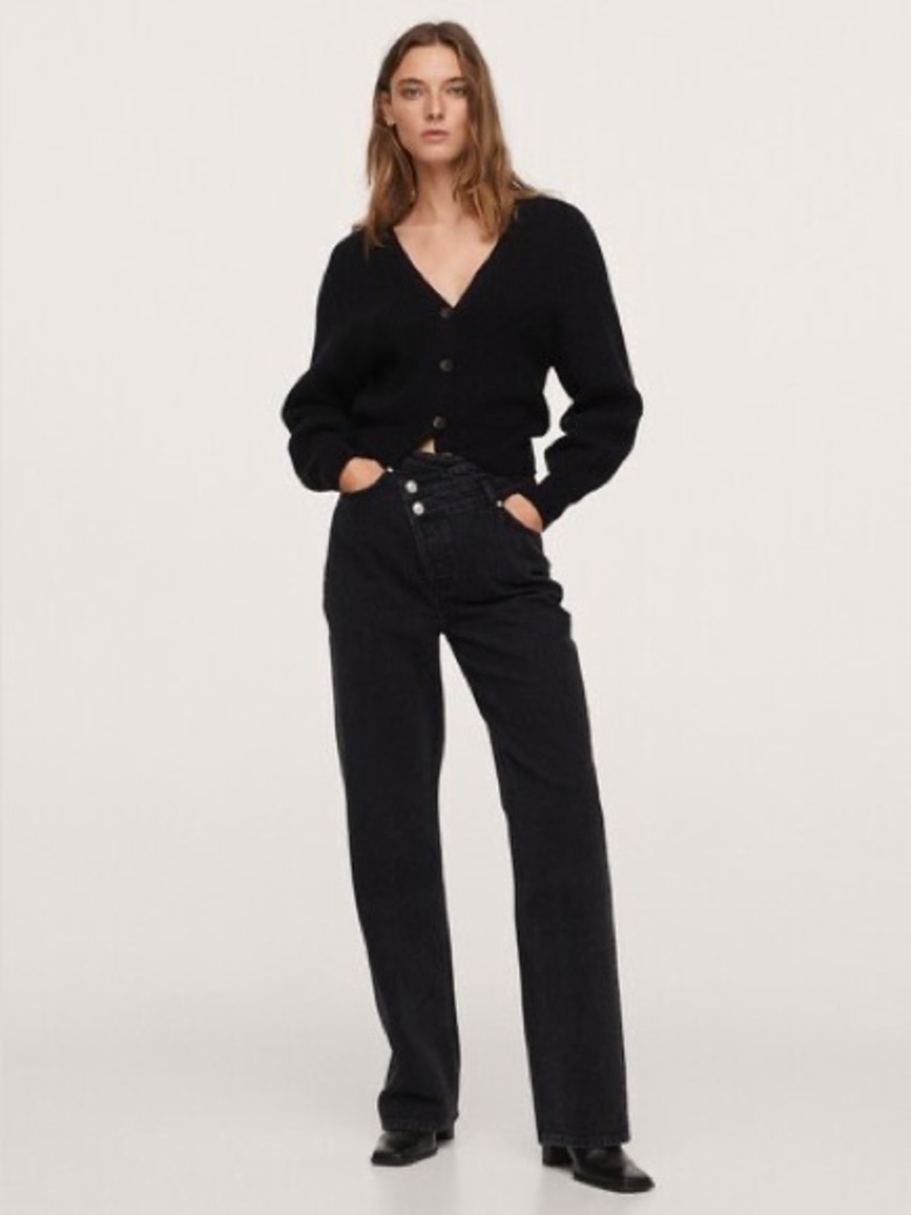 Mango High Waist Straight Leg Jeans Size 8 29 Asymmetric Waistband Cotton